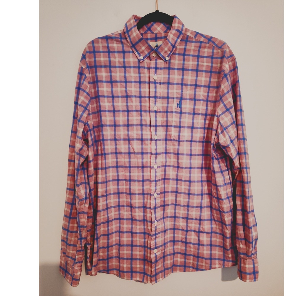 Johnnie-O Hangin Out Plaid Button Down Shirt XL Coral Reefer JMWL4290 Mens